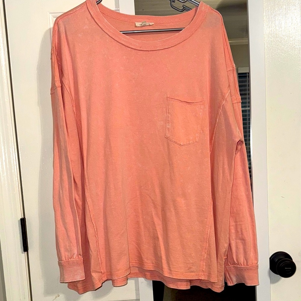 Easel peachy pink Long Sleeve Shirt with Pocket